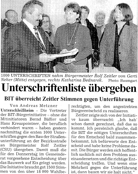 &Uuml;bergabe Unterschriftenliste an BM Zeitler